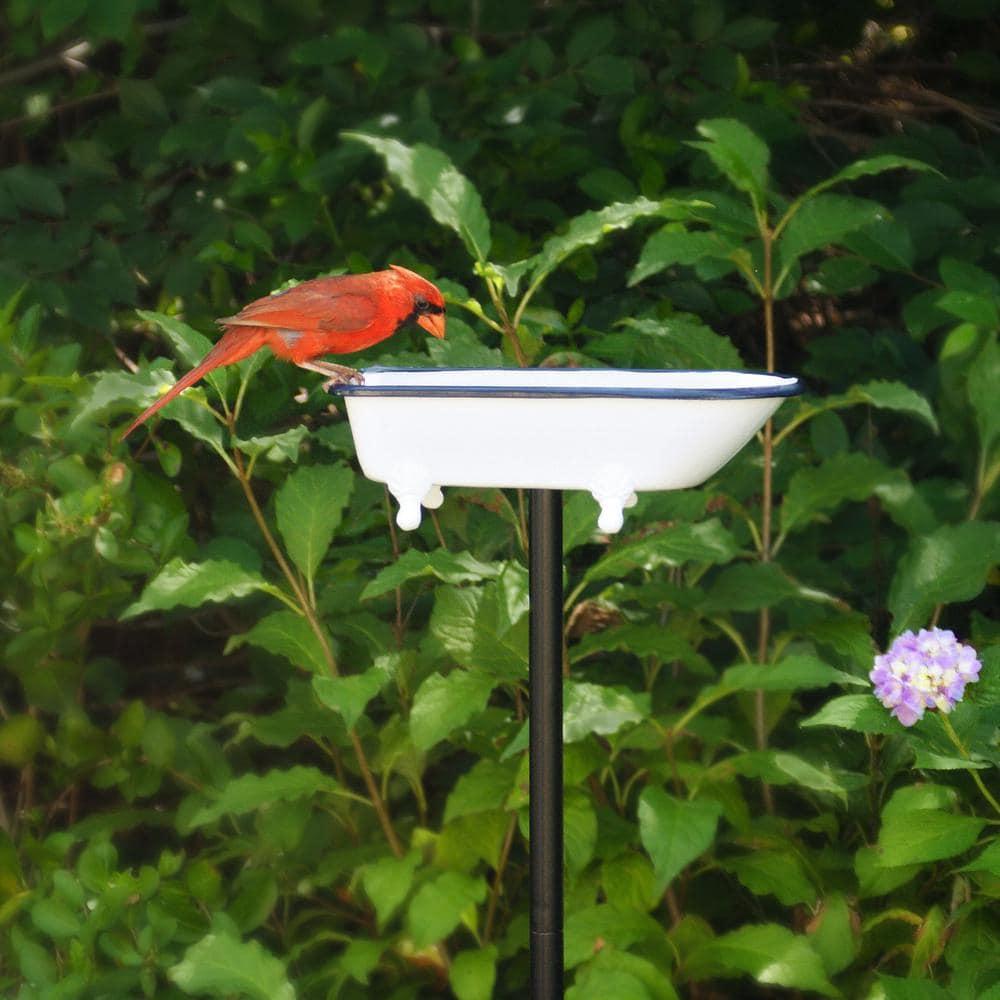 Brass Bird Bath Tub, White Finish, Featuring Clawfoot Bathtub Design, Bird Feeder, Includes Garden Pole by Good Directions