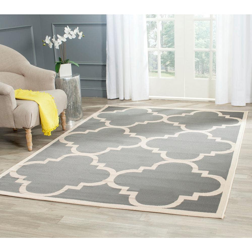 Courtyard CY6243 Power Loomed Indoor and Outdoor Area Rug - Grey/Beige - 4'x4' - Safavieh