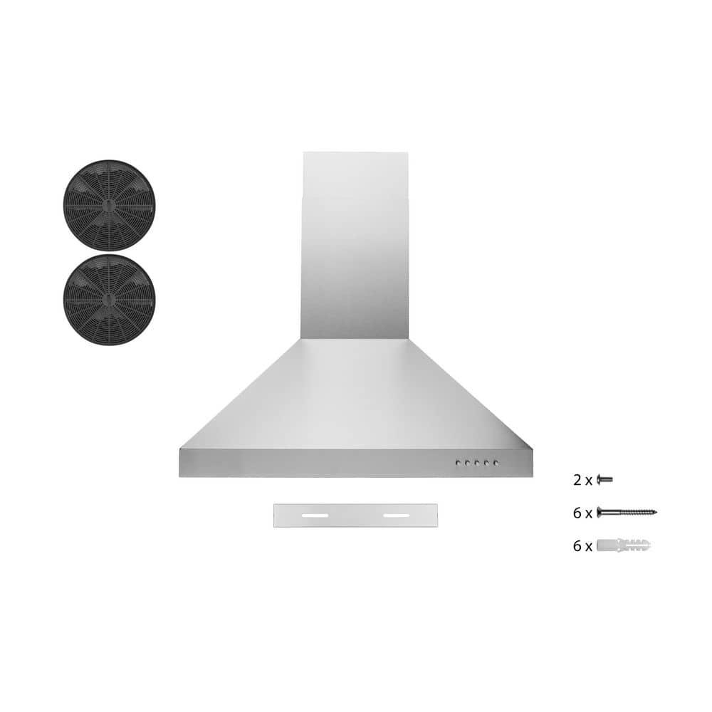 Hauslane Hauslane Wall Mount Range Hood 30 Inch | Wall Chimney | 6” Duct/Ductless Convertible, Strong Suction, Six-layer Aluminum Filters, Changeable LED Lamps, Stove Kitchen Vent Hood WM-530SS-30B