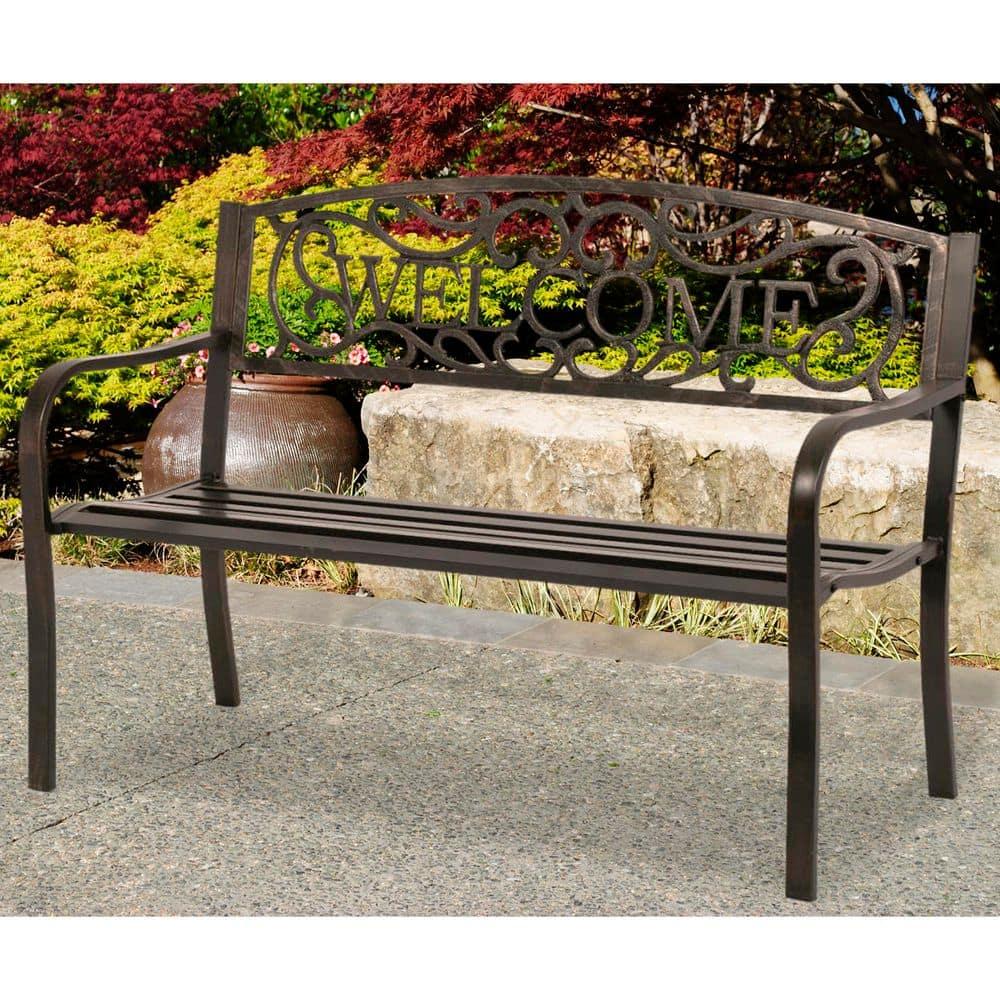 Topcobe Outdoor Furniture Steel Frame Porch Garden Bench, Patio Furniture, Bronze
