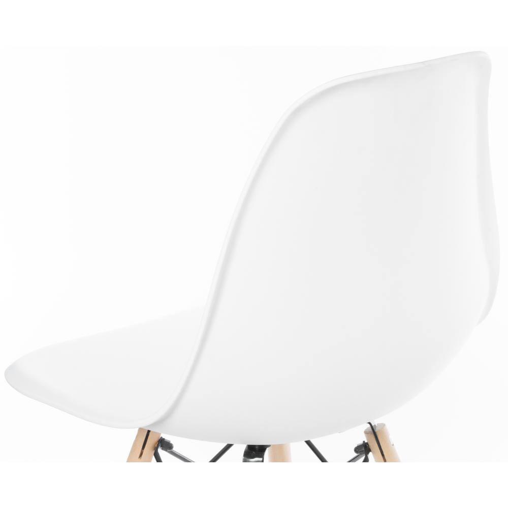 Fabulaxe Mid-Century Modern Style Plastic DSW Shell Dining Chair with Solid Beech Wooden Dowel Eiffel Legs, Set of 4 White