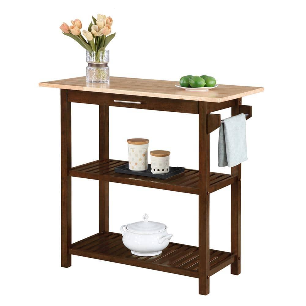 Convenience Concepts Designs2Go 3 Tier Butcher Block Kitchen Prep Island with Drawer, Espresso/Butcher Block