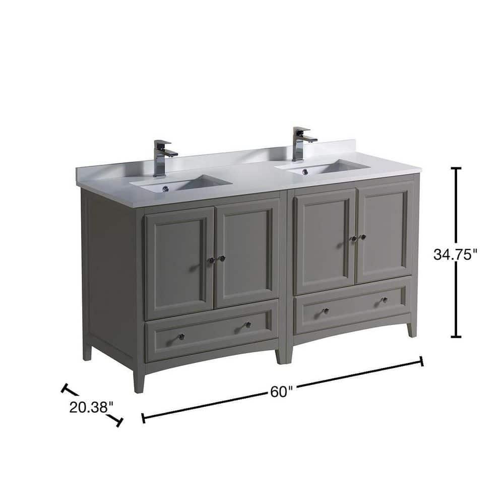 Oxford 60" Freestanding Double Sink Bathroom Vanity with Top and Sinks (Faucets Not Included)