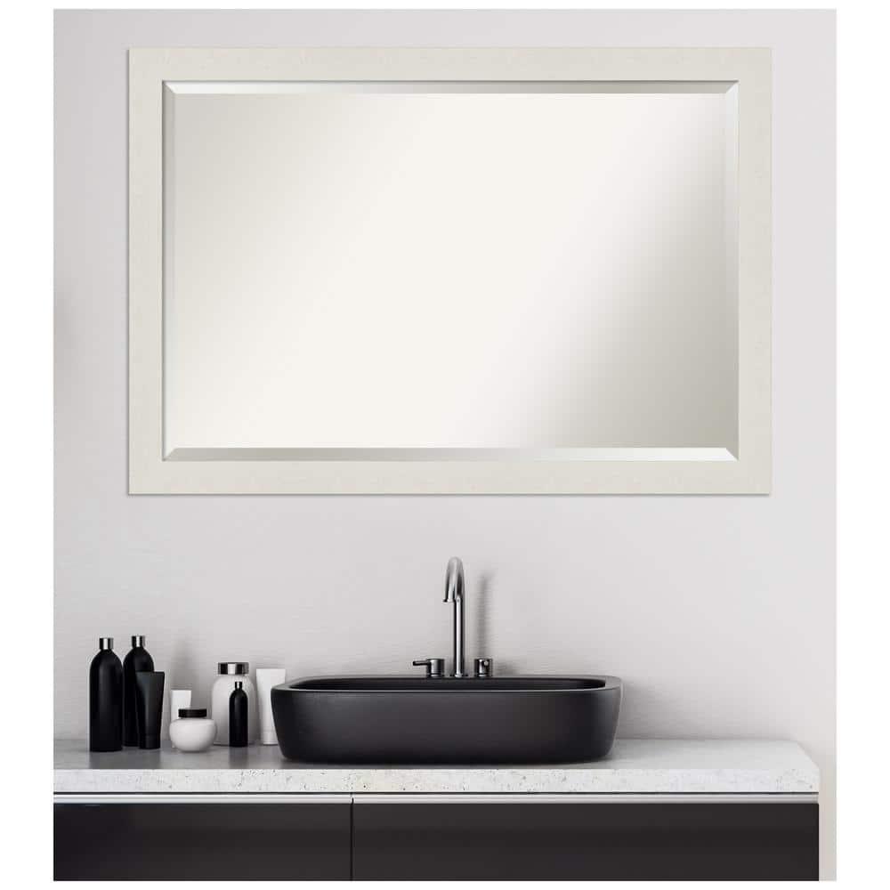 39" x 27" Rustic Plank White Framed Bathroom Vanity Wall Mirror - Amanti Art: Wall Mounted, Includes Hardware