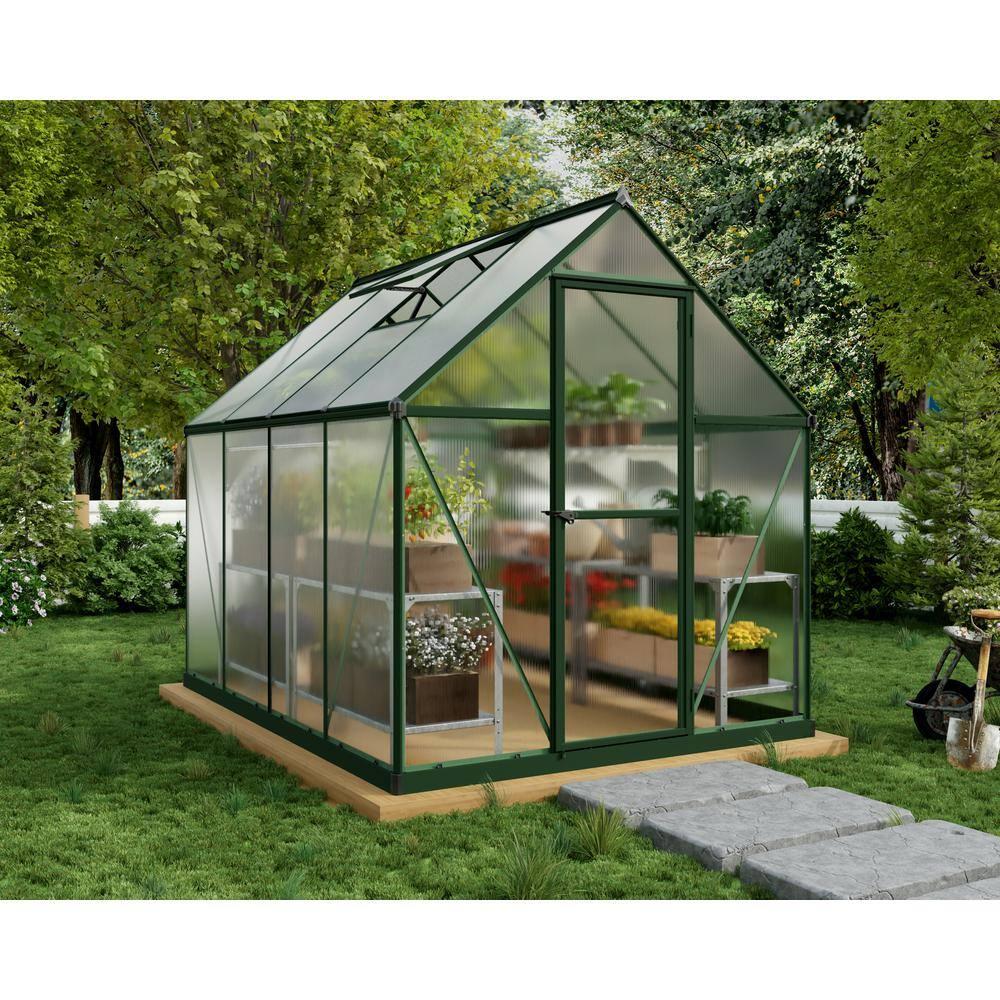 Canopia Palram - Canopia Mythos 6' W X 8' D Greenhouse Walk-In Hobby Twin Wall Polycarbonate Aluminum Frame Greenhouse Kit With Roof Vent - Green