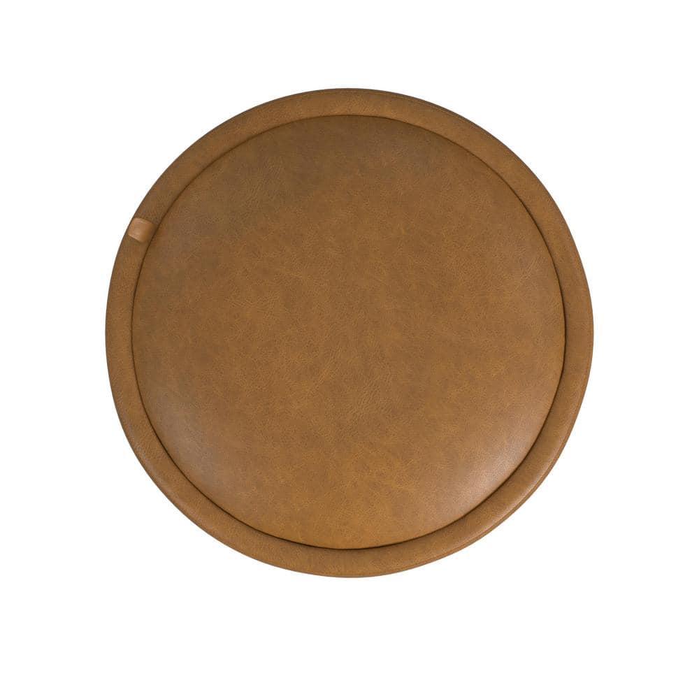 HomePop Storage Round Ottoman Caramel: Upholstered Vanity Stool, Footrest with MDF Frame