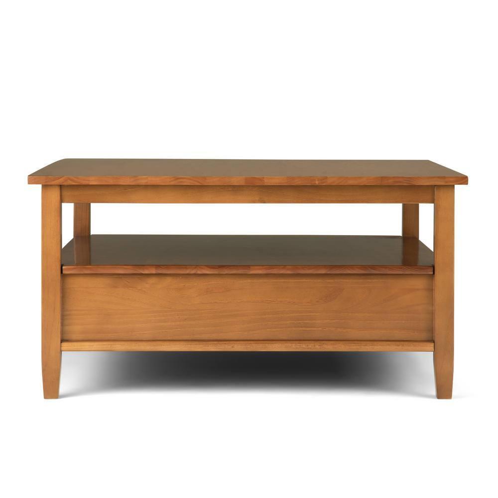 Simpli Home Warm Shaker 36"W Solid Wood Square Coffee Table with Two Drawers and Open Shelf