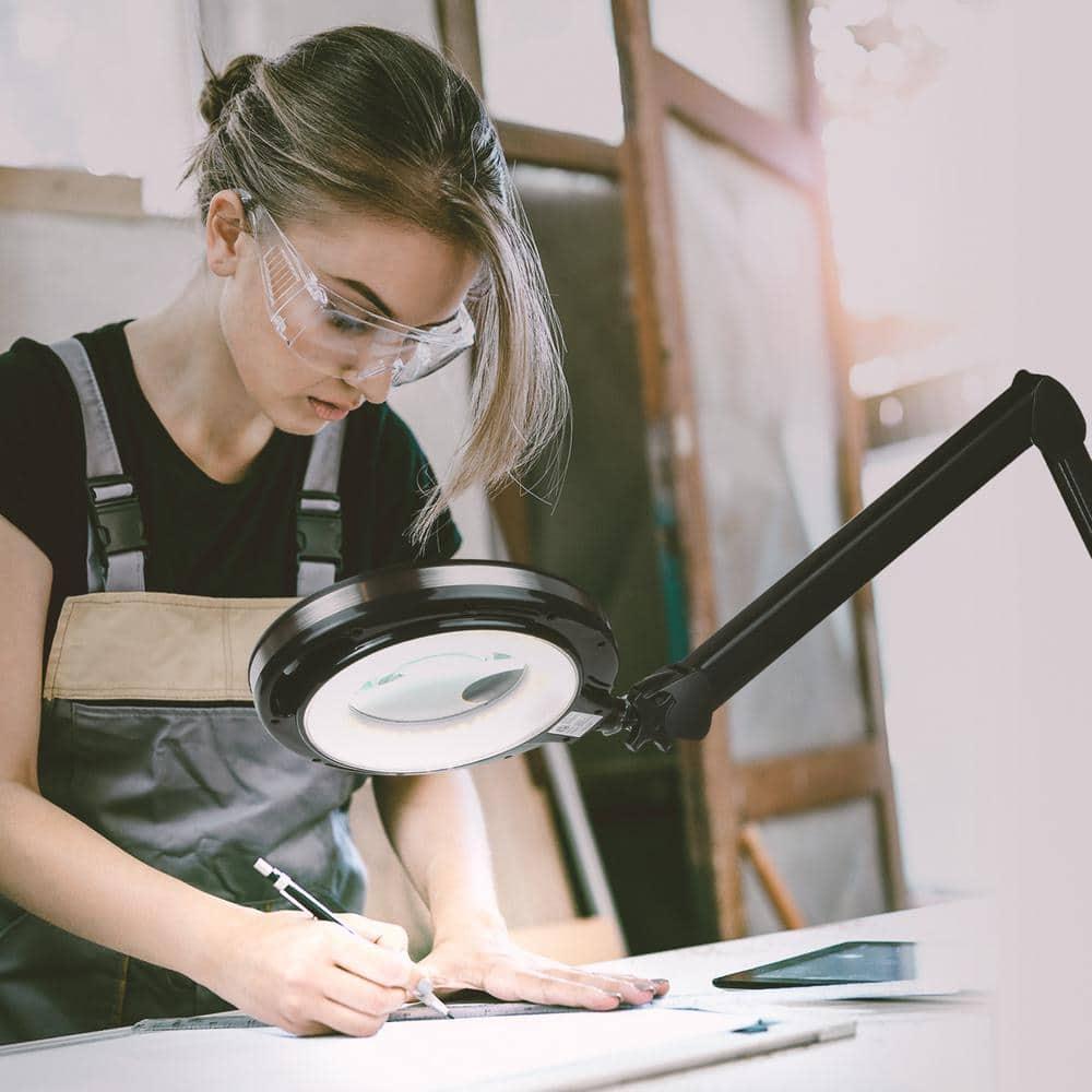 Brightech Lightview Pro 33 in. Adjustable Swing Arm Integrated 2.25X Magnifying Dimmable LED Desk Clamp Lamp