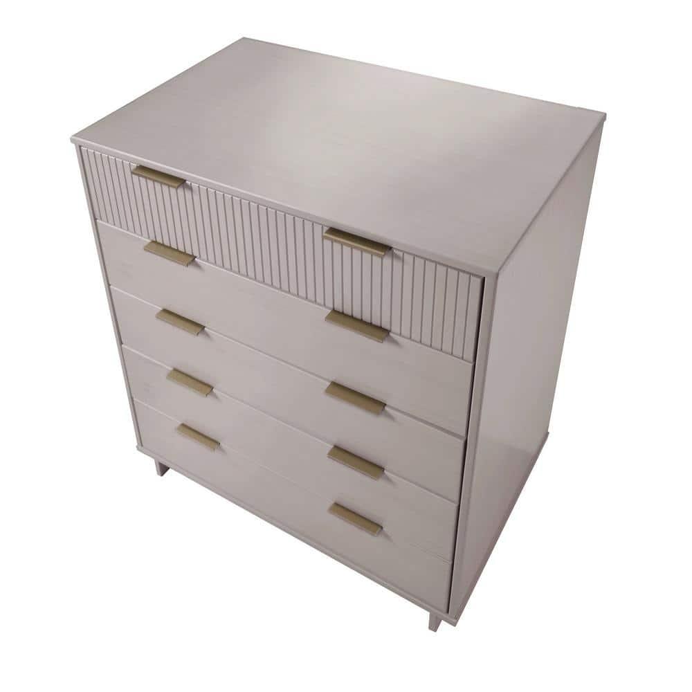 Manhattan Comfort Tall Granville Modern 5 Drawer Dresser Light Gray: Wood Frame, Spot Clean, Anti-Tip Hardware