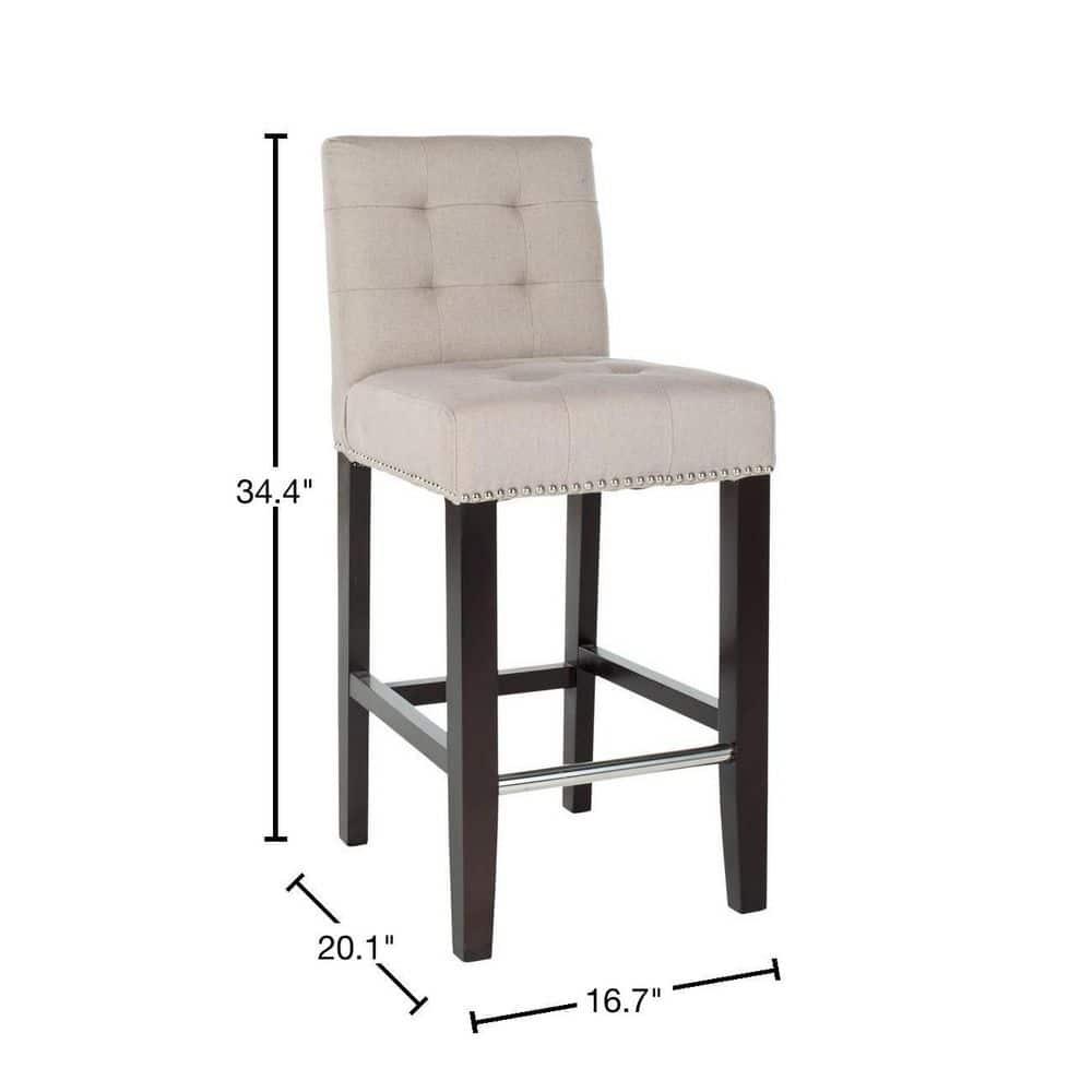Thompson 23.9" Linen Counter Stool W/ Silver Nailheads - Taupe - Safavieh