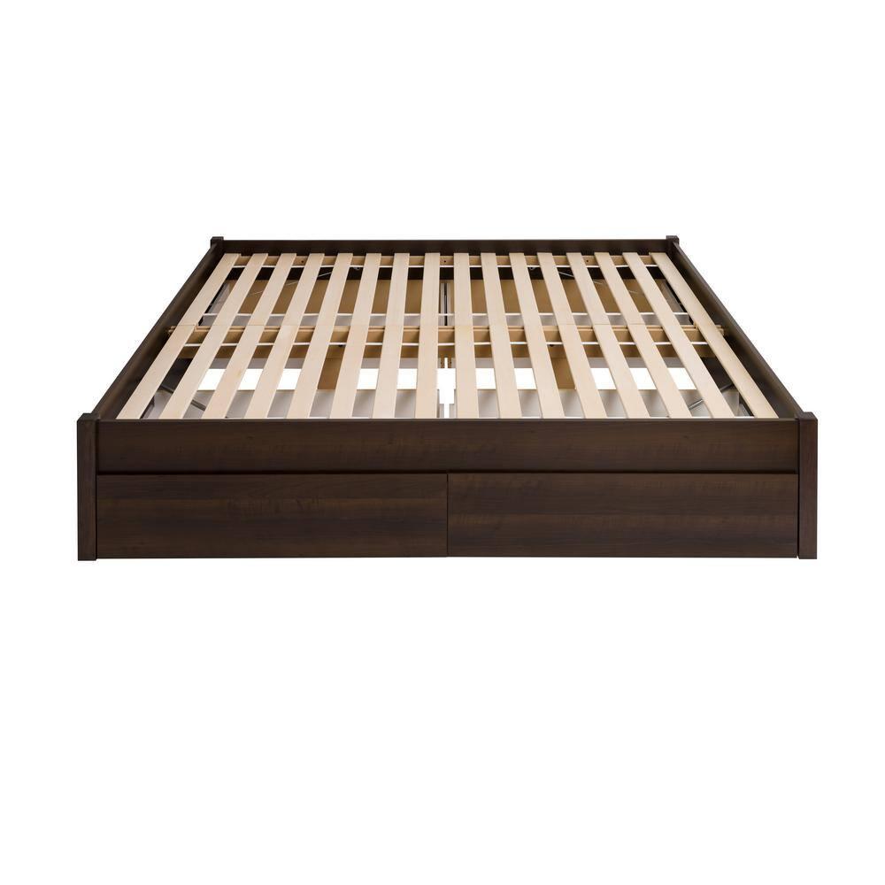King Select 4-Post Platform Bed with 4 Drawers Espresso Brown - Prepac: Particle Board & MDF Construction, No Box Spring Needed