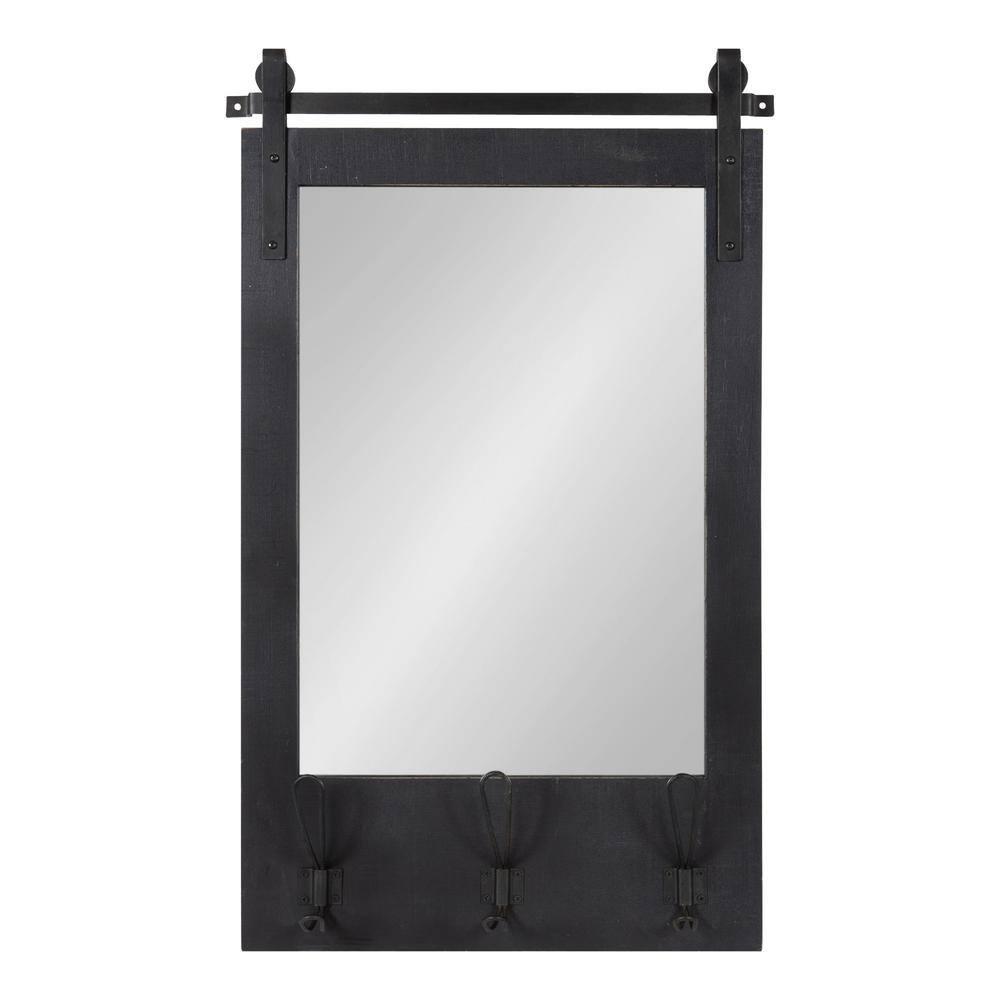 18" x 28" Cates Functional Wall Mirror Black - Kate & Laurel All Things Decor: Rustic Farmhouse, Wooden Frame, No Assembly Required