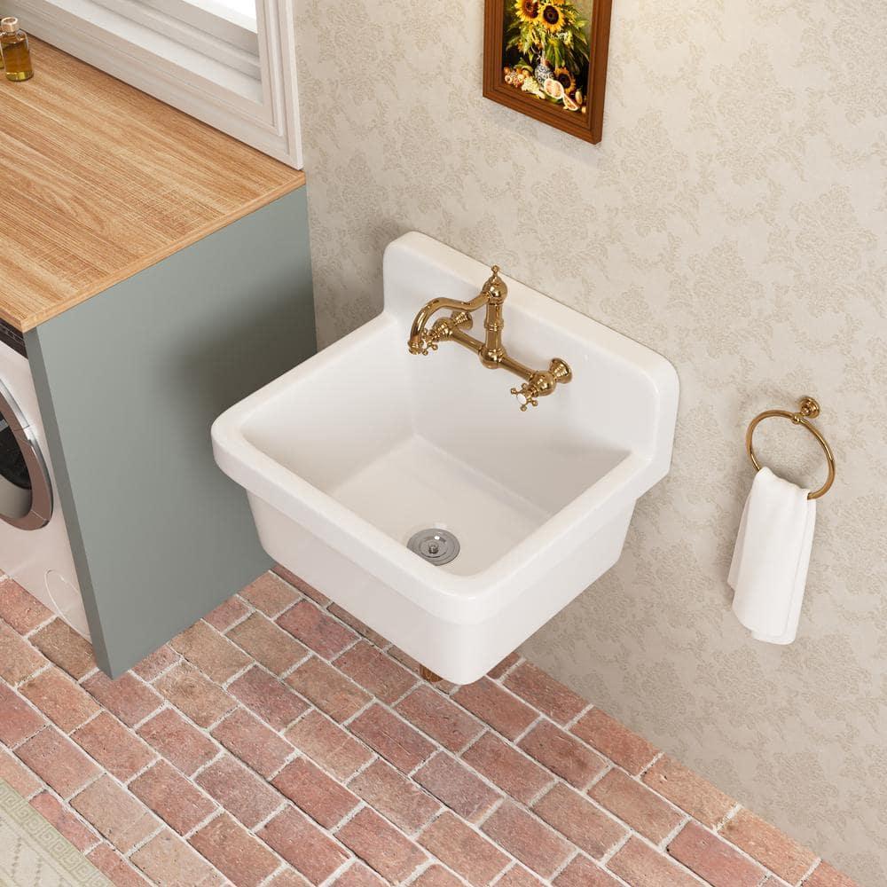 DeerValley 24"×19.7" Vitreous China Wall Mount Utility Sink Farm Style High Back Laundry Sink