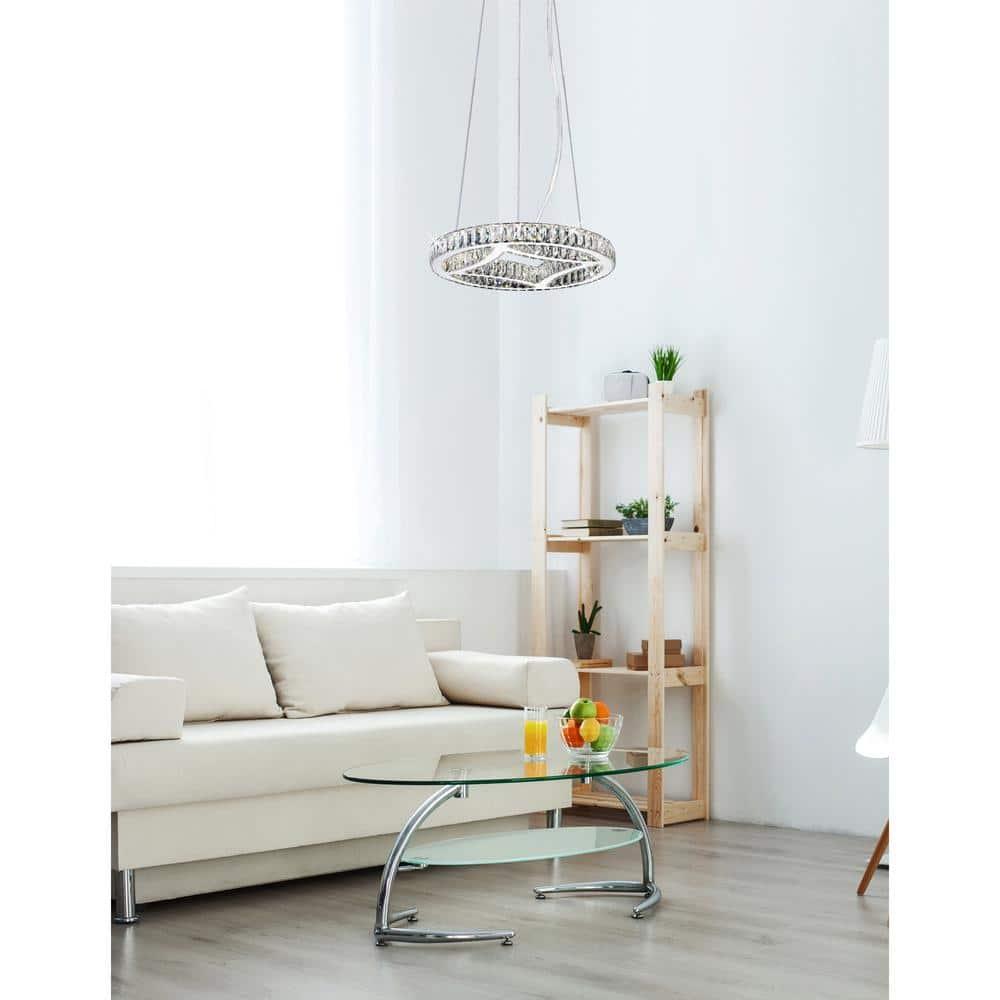 Geometric Chrome 20" LED Chandelier with Dazzling Crystals