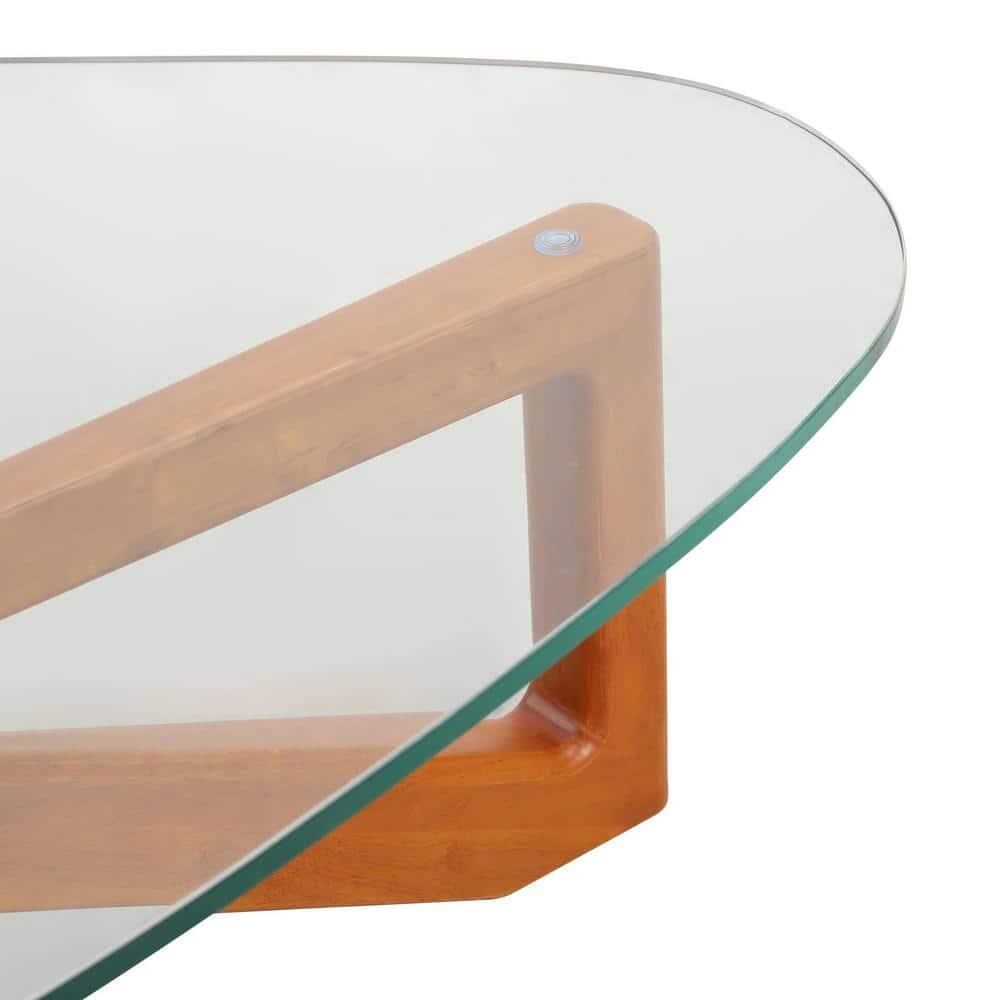 LeisureMod Imperial Collection Triangular Glass Top Coffee Table with Glossy Ash Wood Base for Home, Living Room, Office