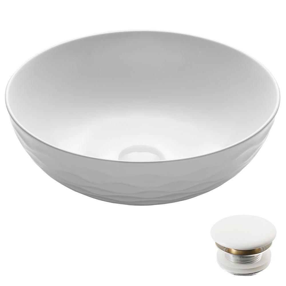 KRAUS Viva™ Thin Porcelain Ceramic Vessel Bathroom Sink with Pop-Up Drain