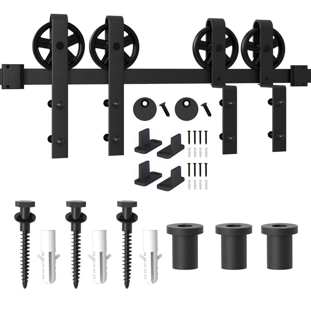 Heavy-Duty Black Steel Single Track Barn Door Hardware Kit