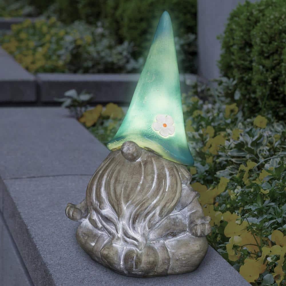 Exhart Exhart Good Time Solar Gnamaste Meditating Gnome Statue, 11 Inch