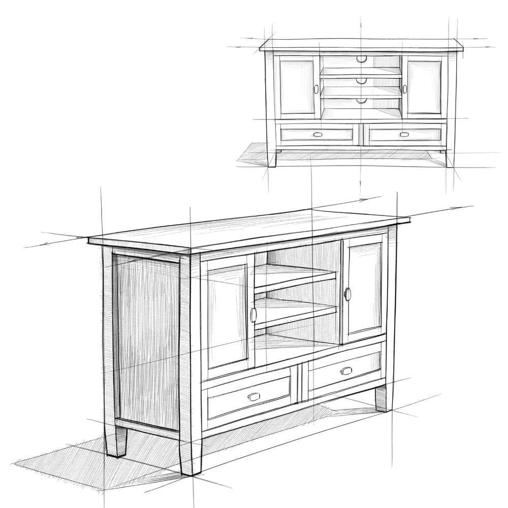 Simpli Home Warm Shaker 47"W Solid Wood TV Stand for TVs up to 55" with 2 Storage Cabinets and 2 Drawers