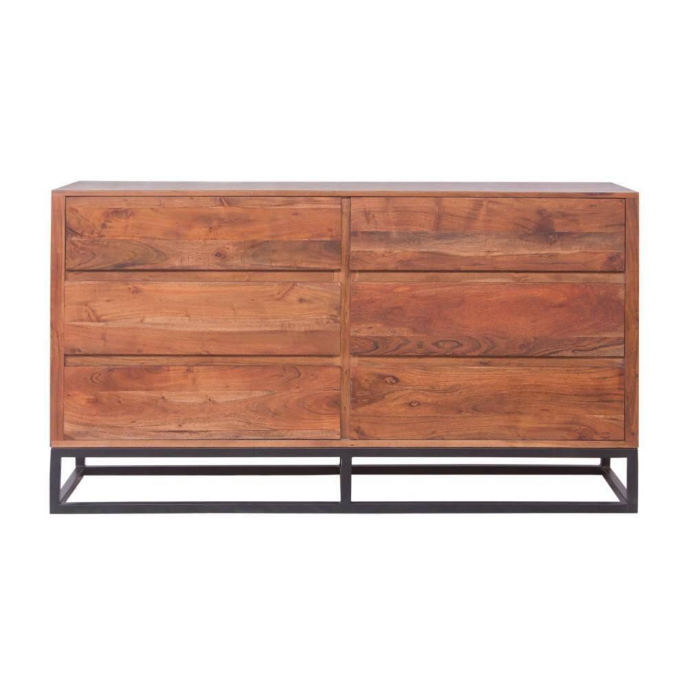 Birch Lane™ Pantai Modern Acacia Wood Dresser or Display Unit With Metal Base, Walnut Brown and Black