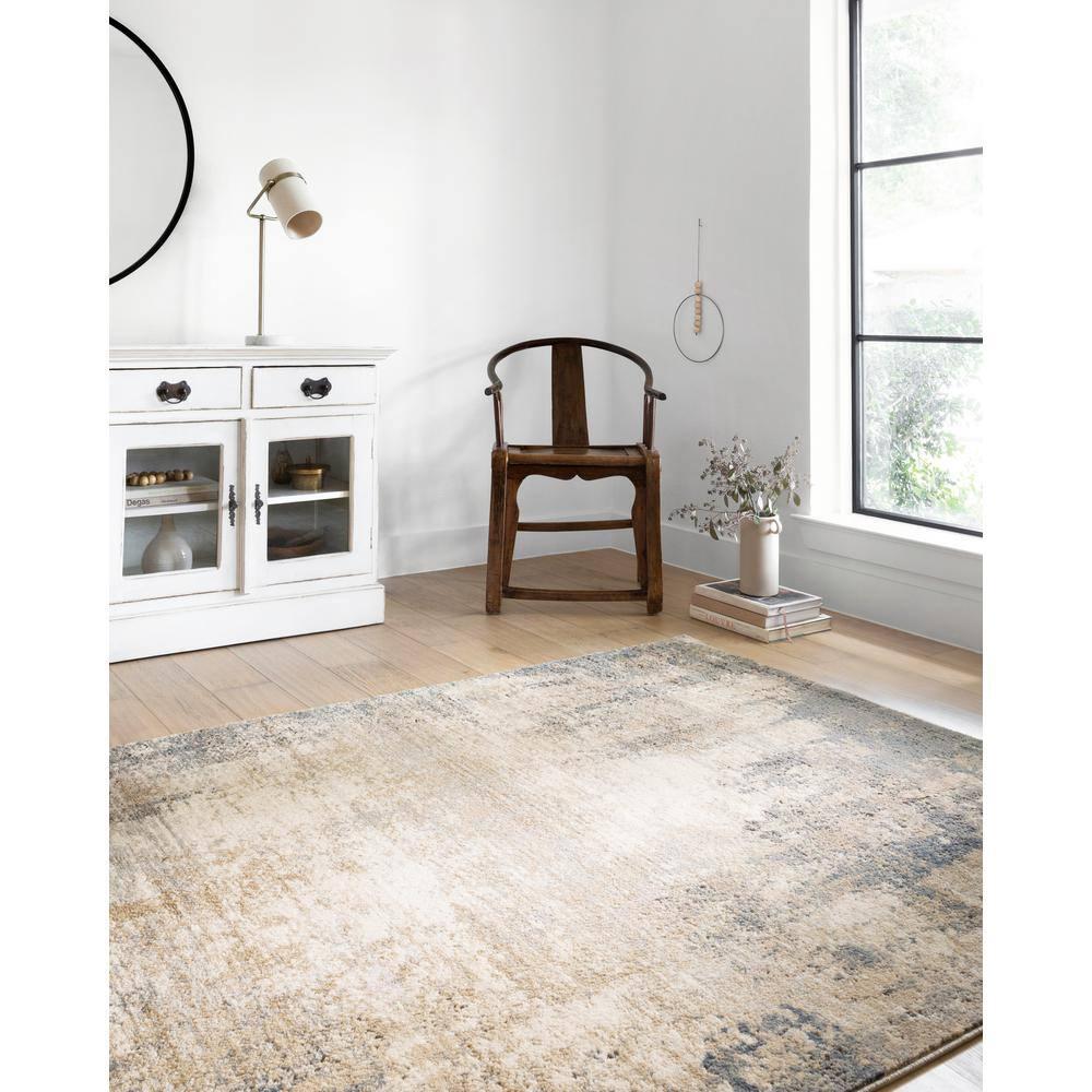 Ivory and Mist Abstract Rectangular Synthetic Area Rug, 7'-11" x 10'-6"