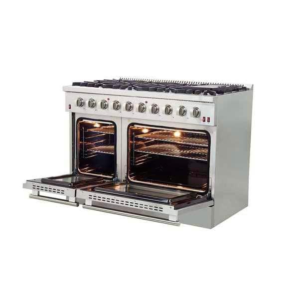 Galiano 48-inch Gas Range Stainless Steel, 8 Burners, 107,000 BTU, Griddle, Double Ovens