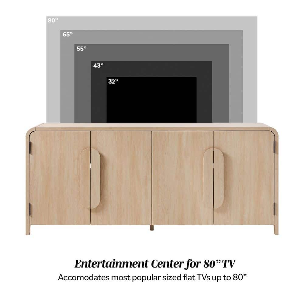 Modern Curved 70" Buffet Sideboard and TV Stand for up to 80" TV Coastal Oak