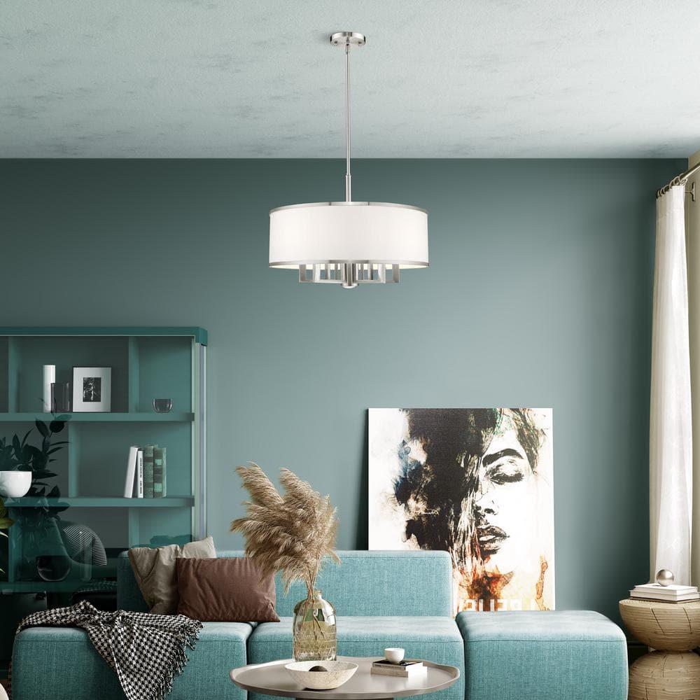 Livex Lighting Park Ridge 24" 7-Light Metal/Fabric Chandelier in Brushed Nickel