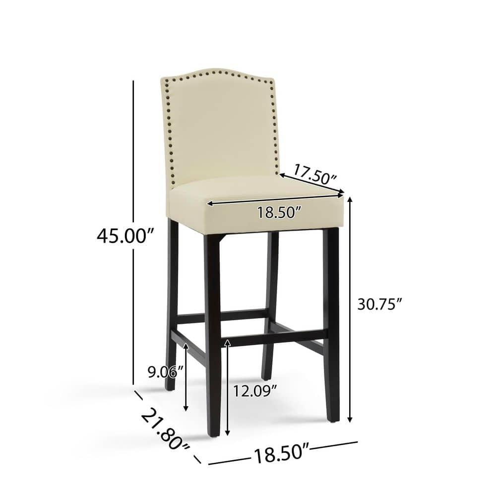 Christopher Knight Home Transitional 30.75" PU Upholstered Bar Stools with Solid Wood Frame, Beige, Set of 2