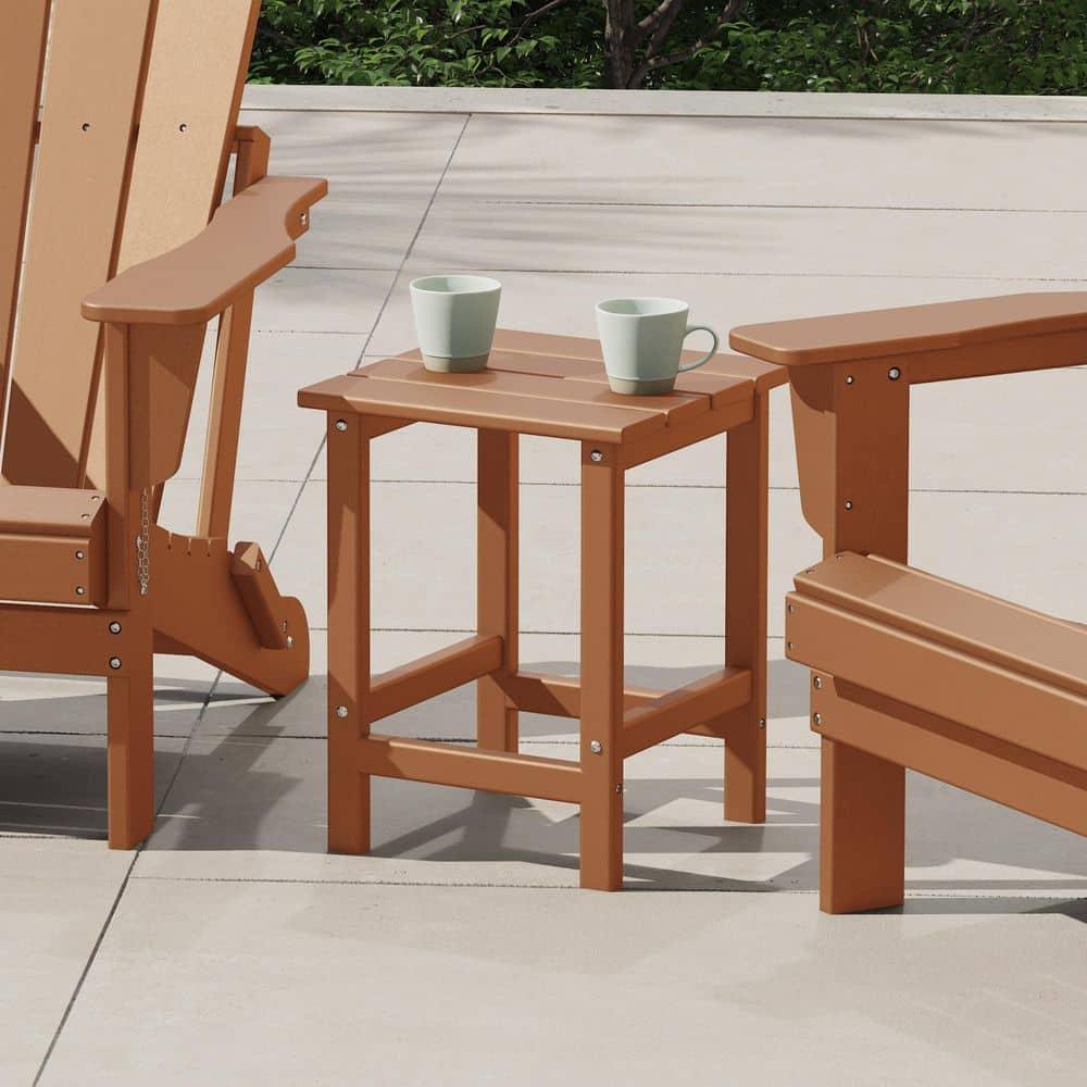 Polytrends  Laguna Hdpe All Weather Outdoor Patio Square Side Table Teak