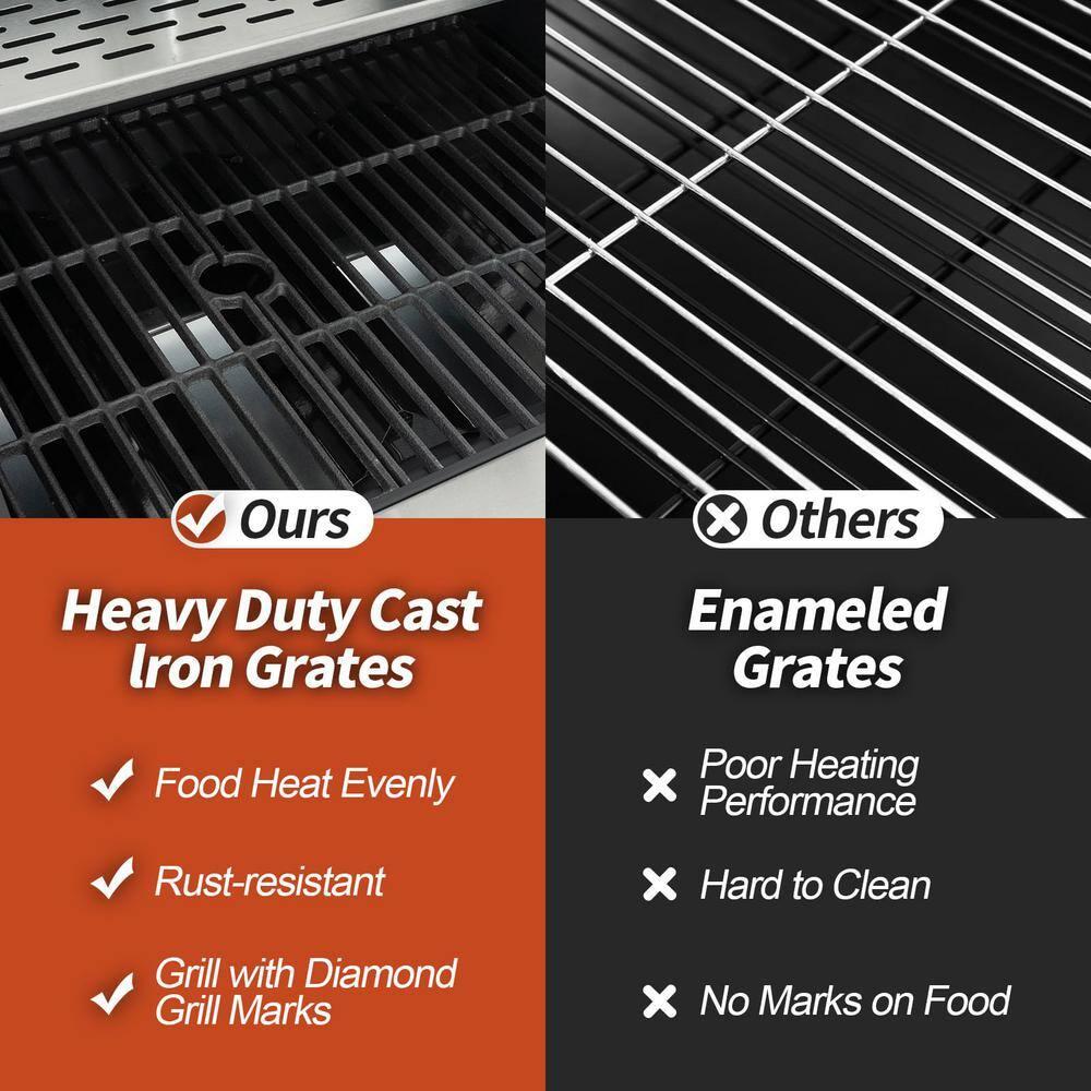 4-Burners Propane Gas Grill with Side Burner & Thermometer, Stainless Steel Propane Grill for Outdoor BBQ and Camping, Patio Backyard Barbecue, 42000 BTU Output