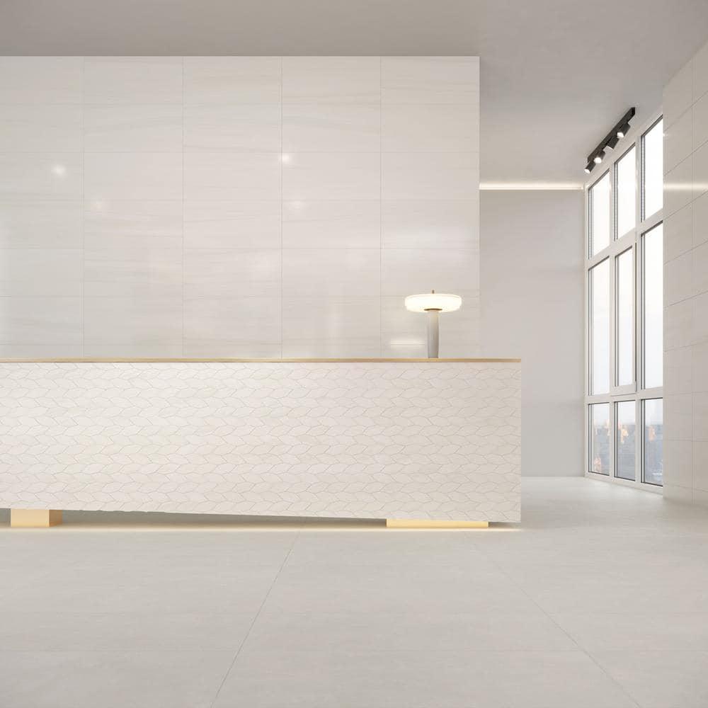 Bond Tile Terius Dolomite Warm White 23.54" x 47.24" Polished Marble Look Porcelain Floor and Wall Tile