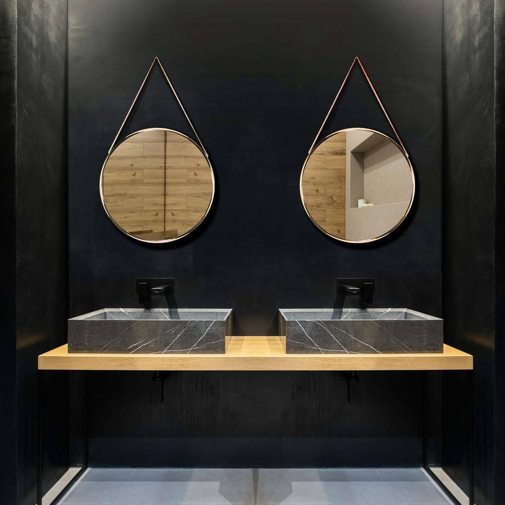 17.5" Franc Round Hanging Wall Mirror with Metal Chain Gold - Infinity Instruments: Modern Decor, No Assembly Required