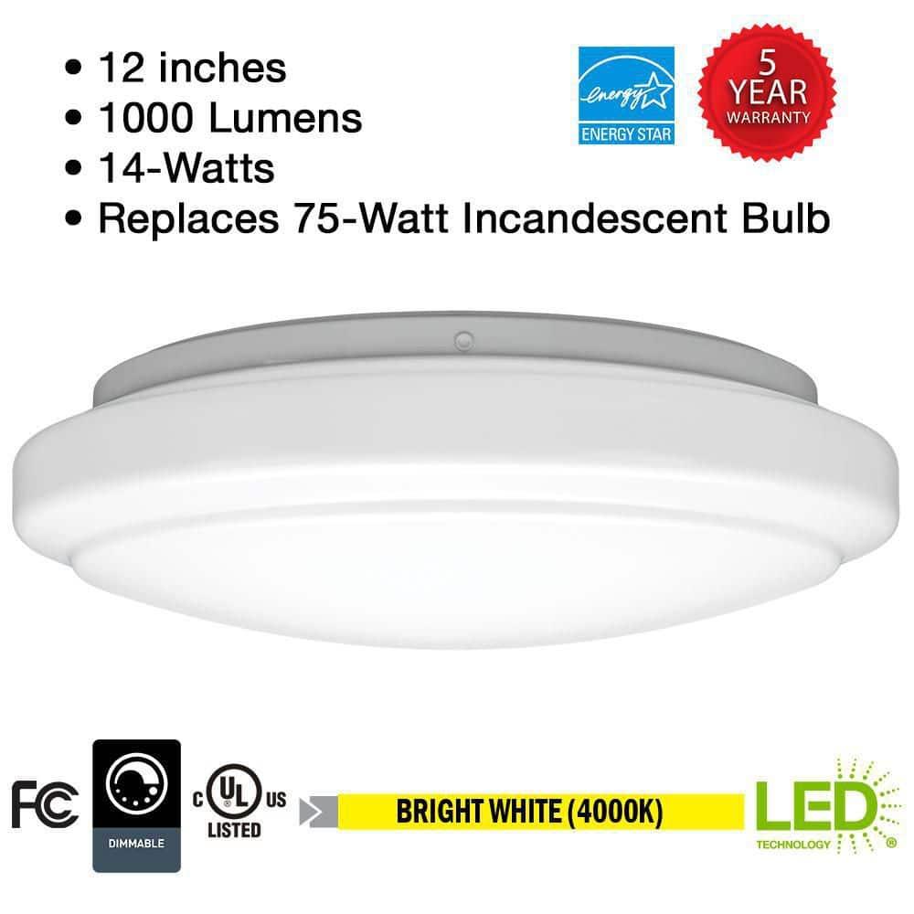 Hampton Bay 12 in. Round LED Flush Mount Light Pantry Laundry Closet Light 1000 Lumens Dimmable 4000K Bright White, 54074391