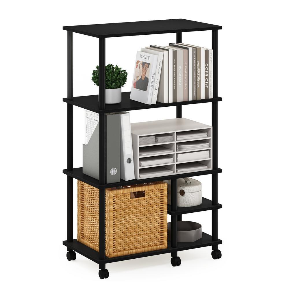Furinno Turn-N-Tube 4-Tier Toolless Multipurpose Printer Stand Display Storage Shelf with Wheels, Americano/Black