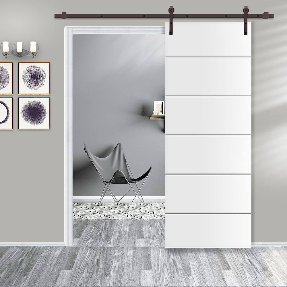 Calhome 80'' Hollow Paneled Primed with Installation Hardware Kit Barn Door