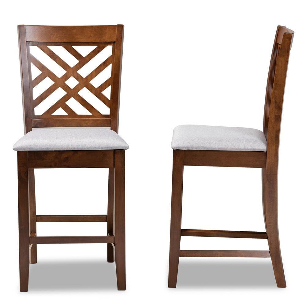 Set of 2 Caron Fabric Upholstered Wood Counter Height Pub Chair Set Gray/Walnut - Baxton Studio