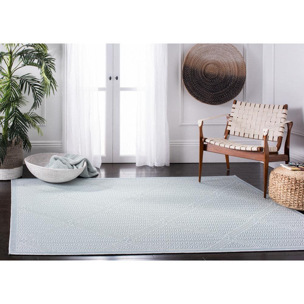 Bermuda BMU811 Machine Washable UV & Stain Resistant Non-Shedding Power Loomed Indoor/Outdoor Area Rug - Light Blue/Ivory - 6'7"x6'7" - Safavieh