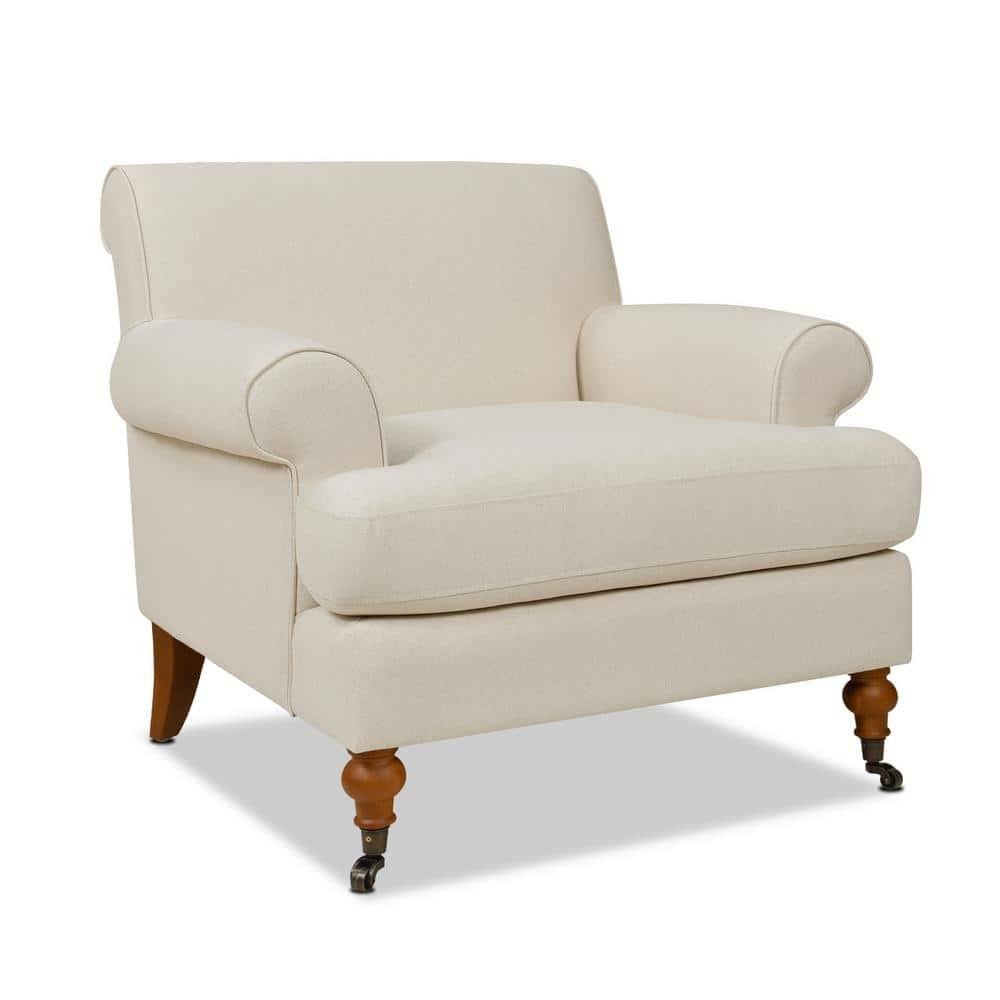 Jennifer Taylor Home Alana 38" Lawson Large Living Room Accent Arm Chair with Metal Casters, Light Beige