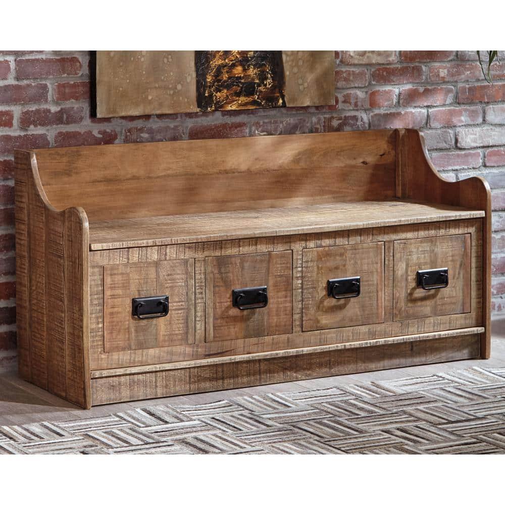 Garrettville Storage Bench Brown - Signature Design by Ashley: Solid Wood, Entryway, Ottoman, End-of-Bed