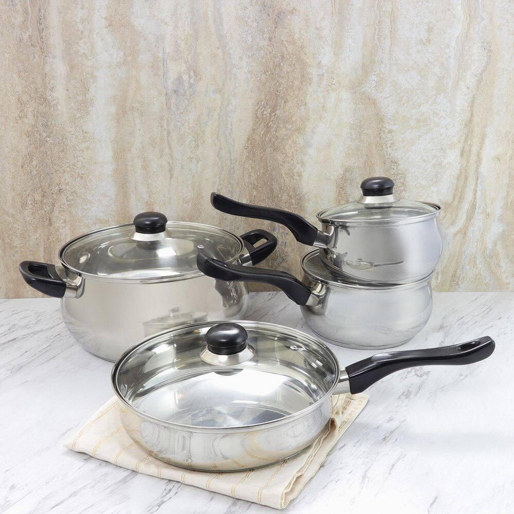 Rametto 8-Piece Stainless Steel Kitchen Cookware Set with Glass Lids