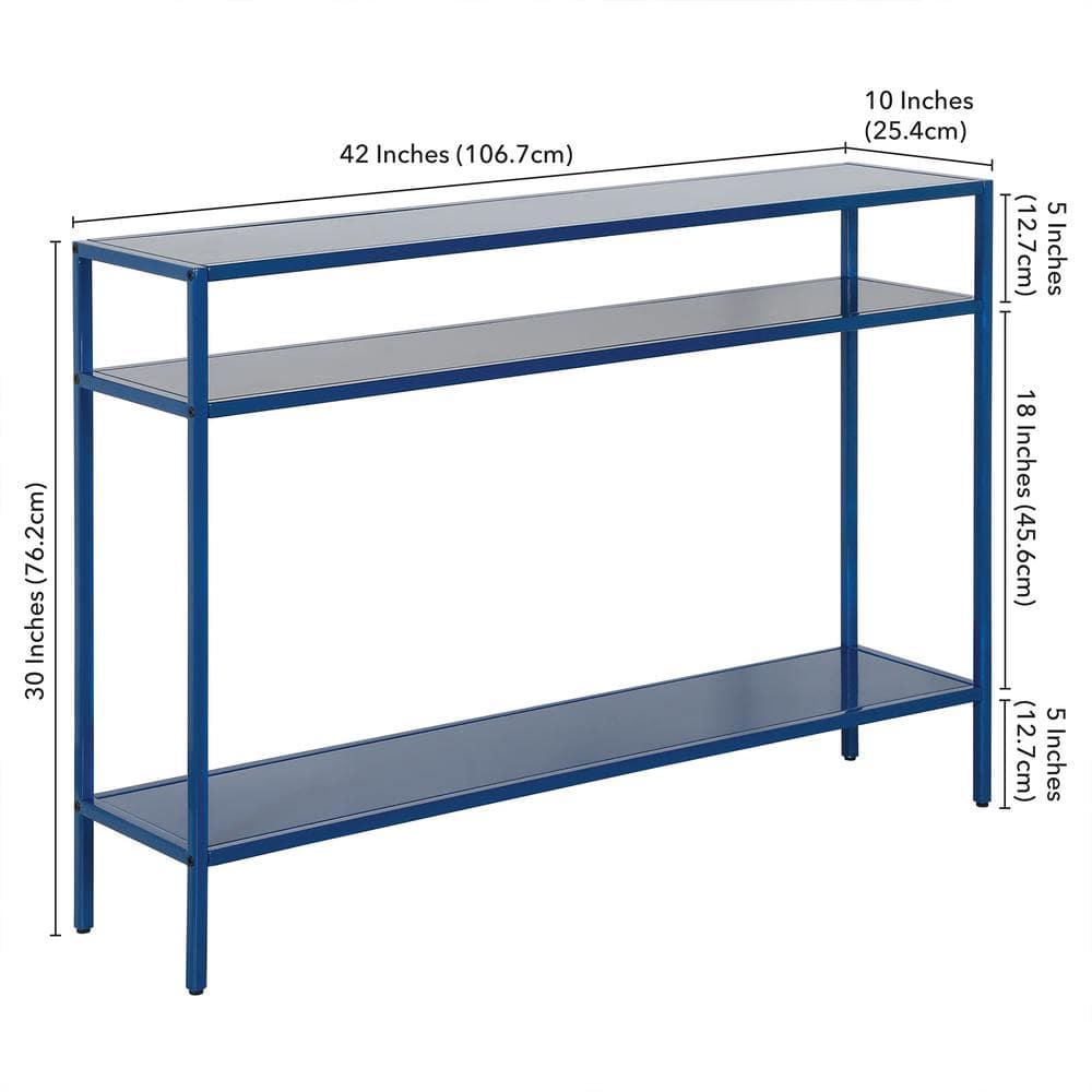 Evelyn&Zoe Ricardo 42" Wide Rectangular Console Table with Metal Shelves, Mykonos Blue
