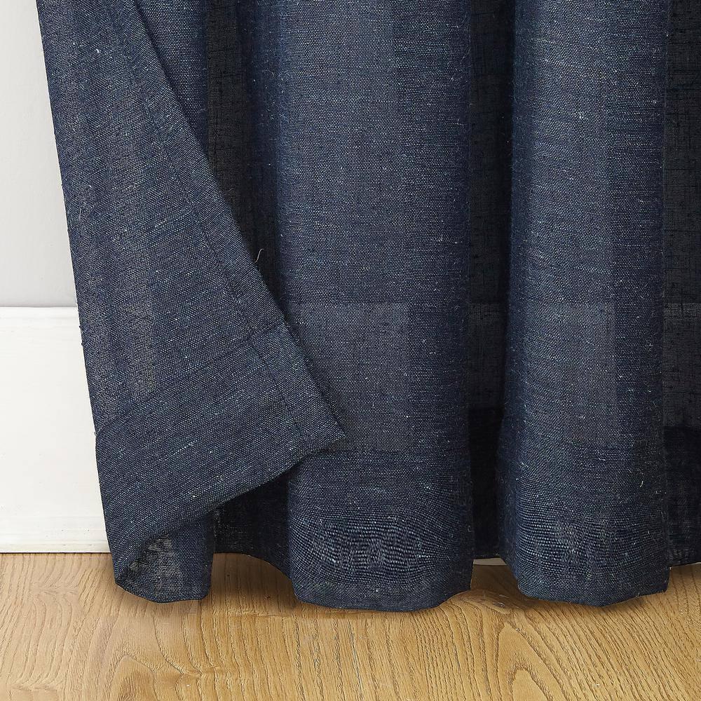 63"x52" Slub Textured Linen Blend Grommet Top Curtain Navy - Archaeo: Light Filtering Panel, Modern Style