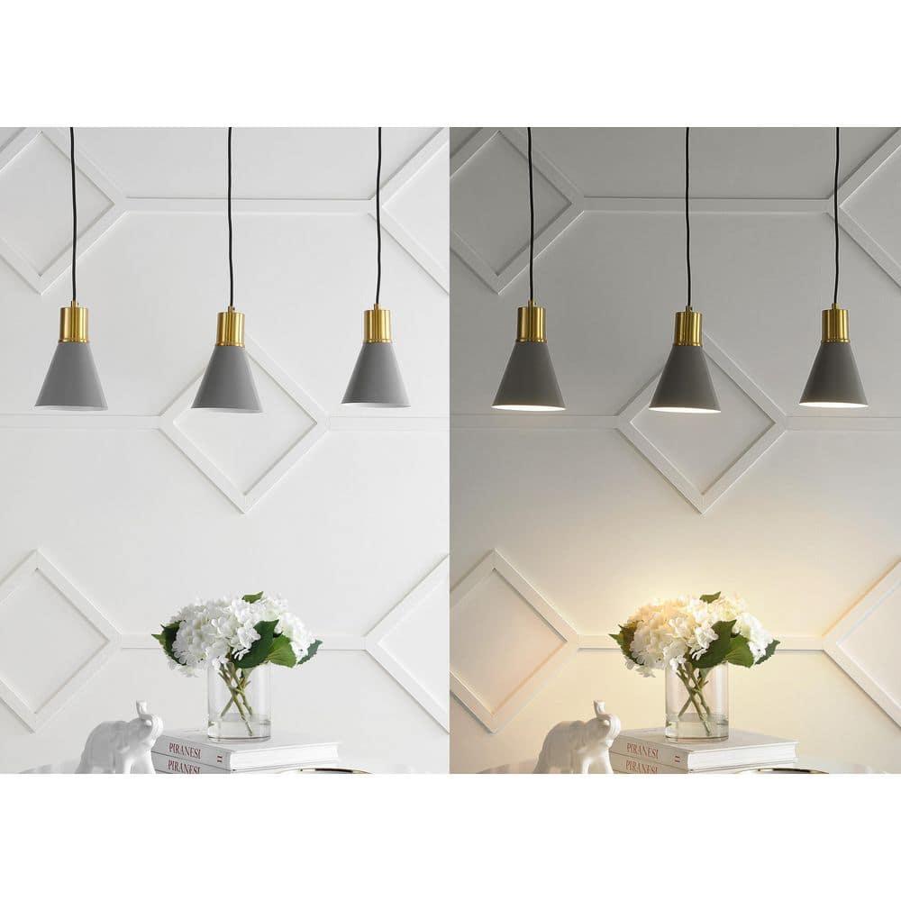 Apollo 33.5" 3-Light Mid-Century Modern Iron Adjustable Linear LED Pendant, Gray/Brass Gold