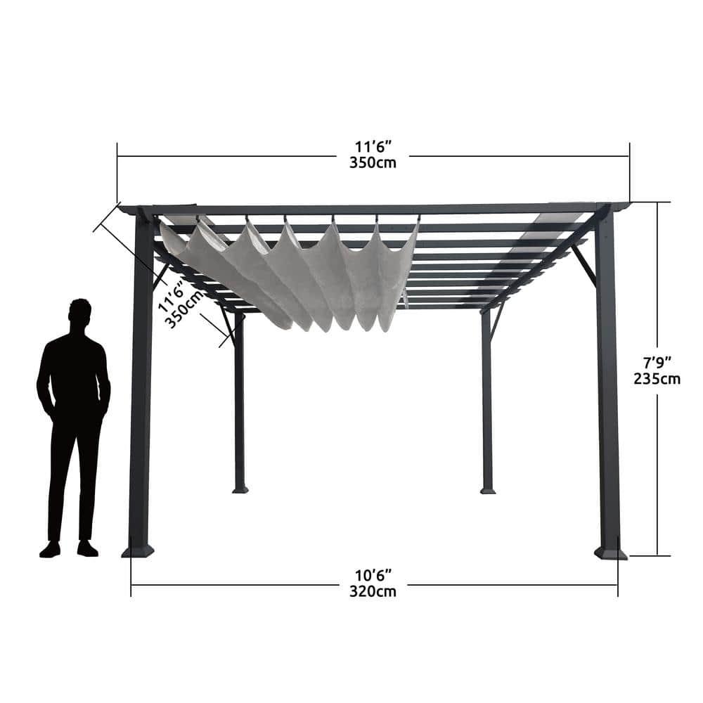 Paragon-Outdoor Florence 11 ft. x 11 ft. Aluminum Pergola in Gray Powder-Coated Finish with Adjustable Canopy