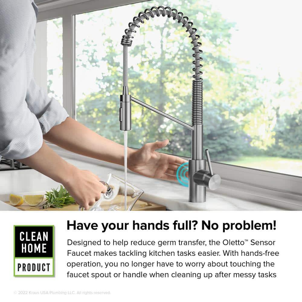 KRAUS Oletto Touchless Sensor Commercial Pull-Down Single Handle Kitchen Faucet with QuickDock Top Mount Assembly