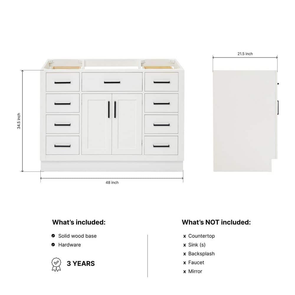 Ariel T048s-Bc Hepburn 48" Single Free Standing Vanity Cabinet Only - White