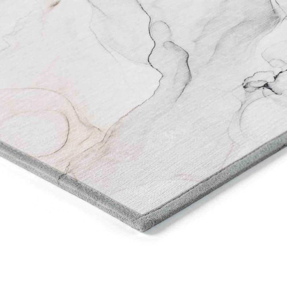 Ivory and Beige Watercolor Pattern Washable Synthetic Rug 8' x 10'