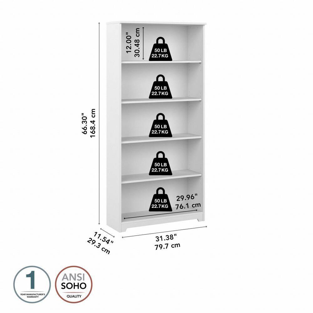 Bush Furniture Cabot 5-Shelf 66.3H Bookcase White WC31966