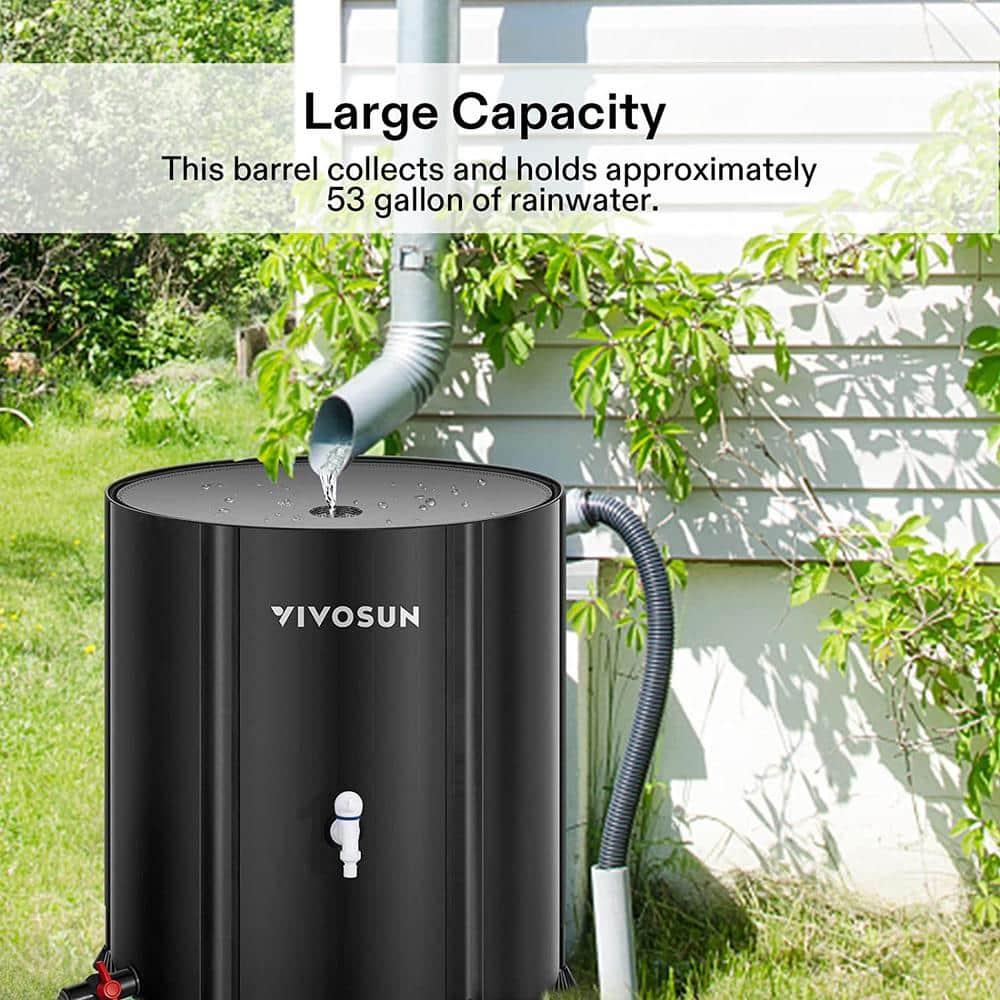 VIVOSUN Collapsible Rain Barrel, 53 Gallon Water Storage Tank with 1000D Oxford Cloth, Portable Rain Collection System Includes Two Spigots and Overflow Kit, Black